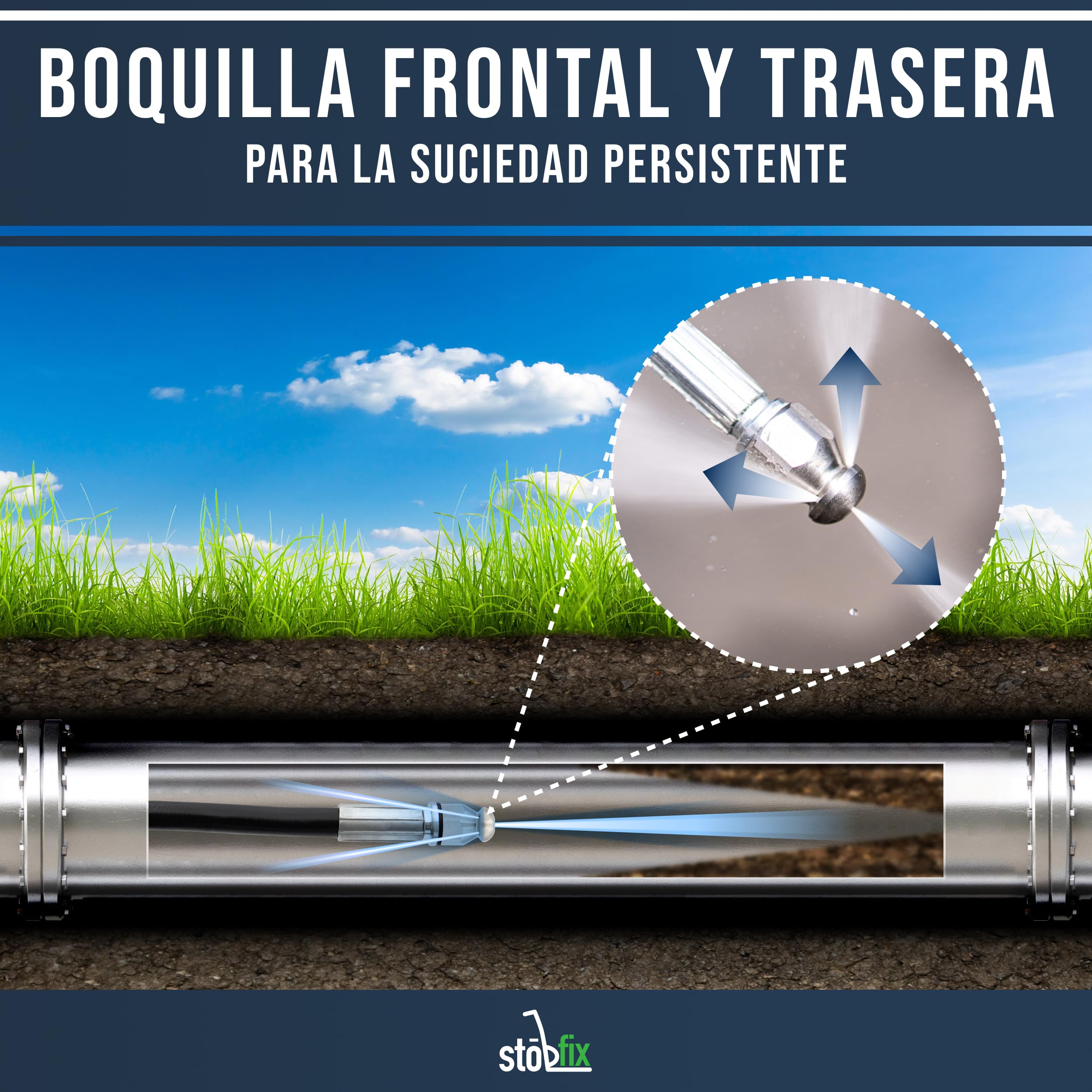 Manguera de limpieza de tuberías de 30 m para limpiadoras de alta presión Kärcher Juego de limpieza de tuberías adecuado para K2, K3, K4, K5, K6, K7, 2 boquillas y adaptador de bayoneta.