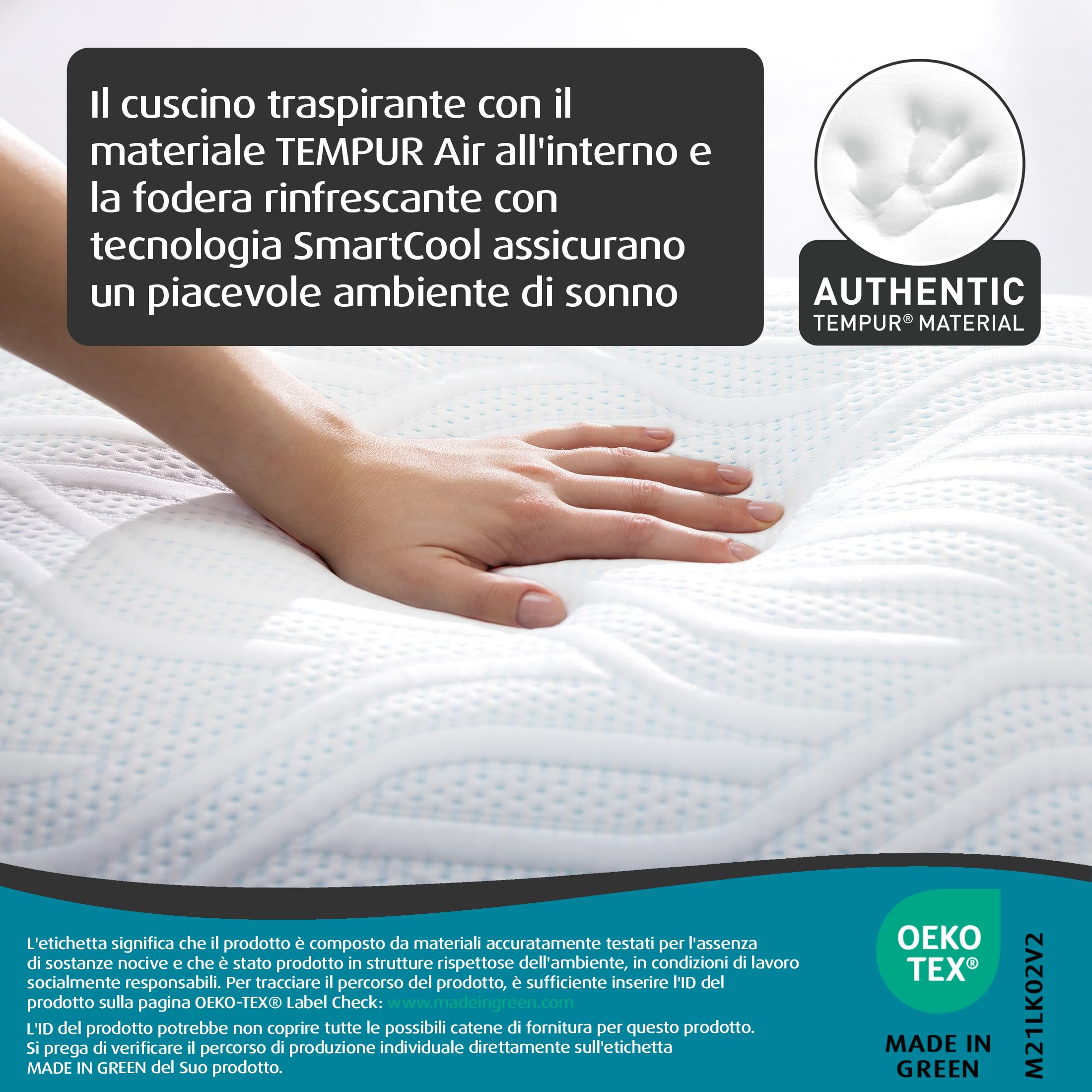 TEMPUR Comfort Air Medium, cuscino traspirante per tutte le posizioni di sonno, OEKO-TEX MADE IN GREEN, sensazione di media fermezza, 40 x 80 cm