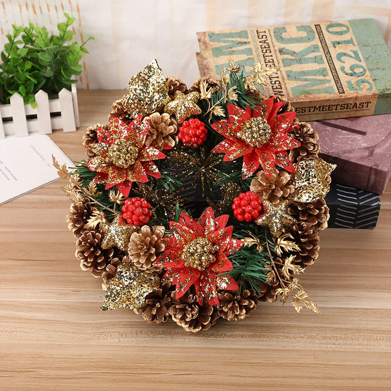 MIAOXIAO Weihnachtskranz künstlicher Blumen Türkranz Weihnachten Kranz mit Handgefertigter Dekoration Kranz,A