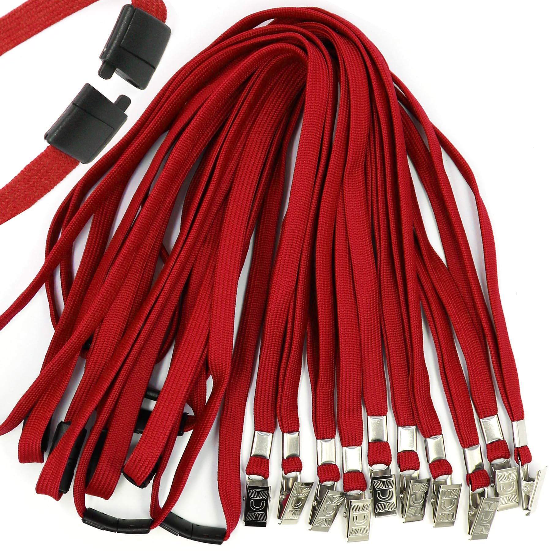 Ollain 25 Pack Flat Breakaway Safety Lanyards for ID Badges Quick Release Lanyard with Clip (Red)