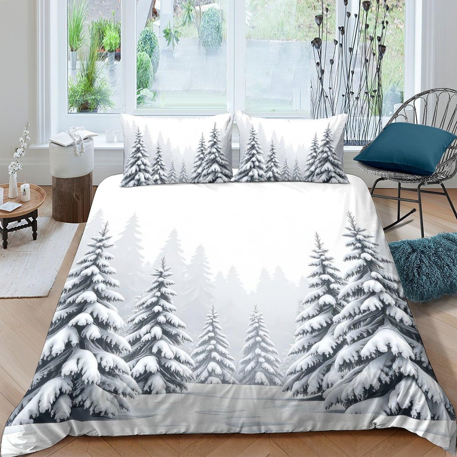 Ctjqhvkz Style-2 3D Printed Winter Pine Forest Fitted Sheet Microfiber Soft Breathable Snowy Trees Mattress Cover For Bedroom Decor Single（135X200cm）
