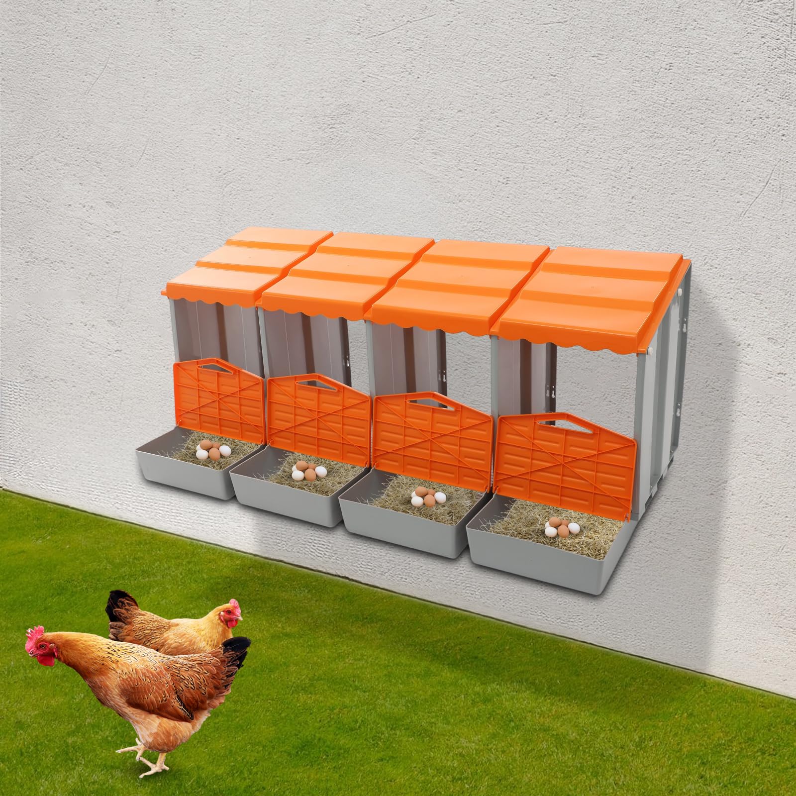 Nido per polli con 4 scomparti, contenitore per galline con raccolta uova, scatola per galline, nido di pollo, con fori di ventilazione per la circolazione dell'aria, nido di rotolamento in plastica
