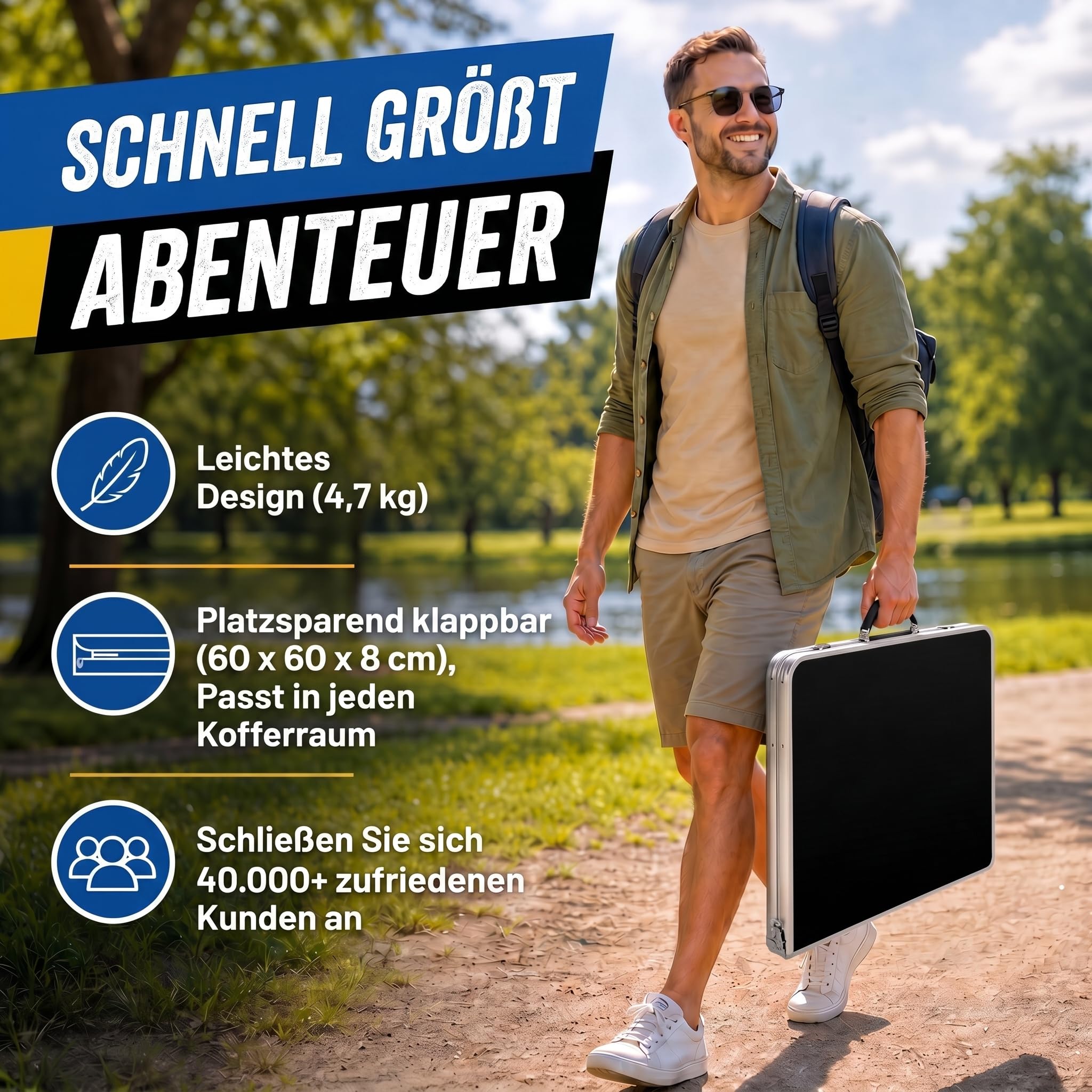Klappbarer Multifunktionstisch Mehrzwecktisch Campingtisch Klapptisch Markttisch höhenverstellbarer Tapeziertisch Beistelltisch zum Campen im Garten für Festivalls Märkte (Schwarz: 120 x 60 cm)