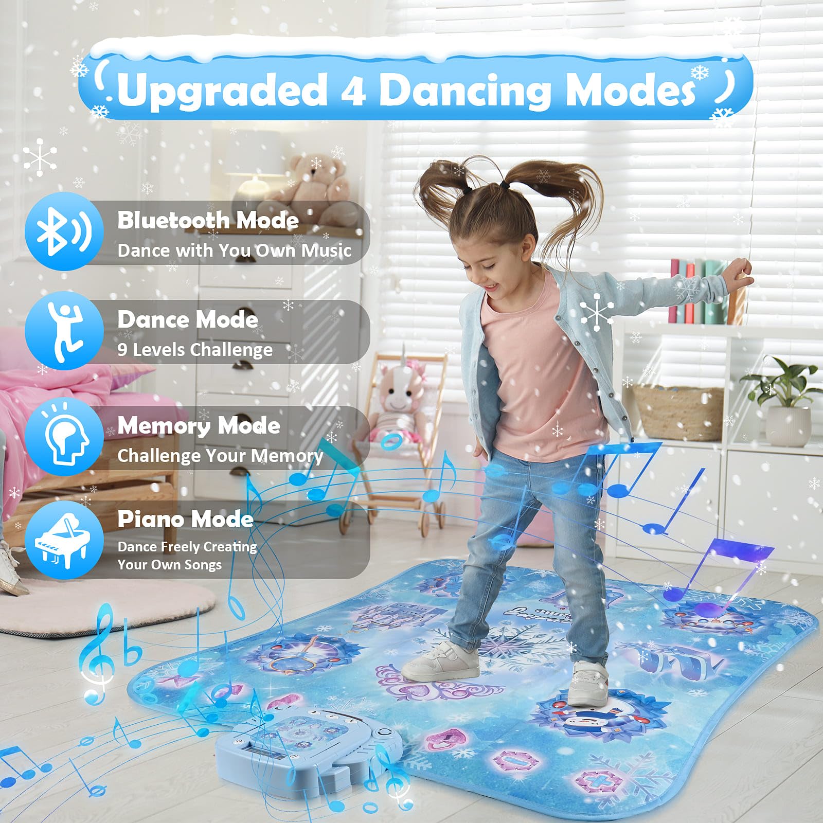Euakee Tanzmatte für Kinder ab 3-12 Jahre, Kindertanzmatten mit 8 Tasten und Bluetooth, Musikmatte mit 4 Spielmodi und 9 Niveaus, Geschenke für Mädchen ab 3 4 5 6 7 8 9 10 11 12+ Jahre