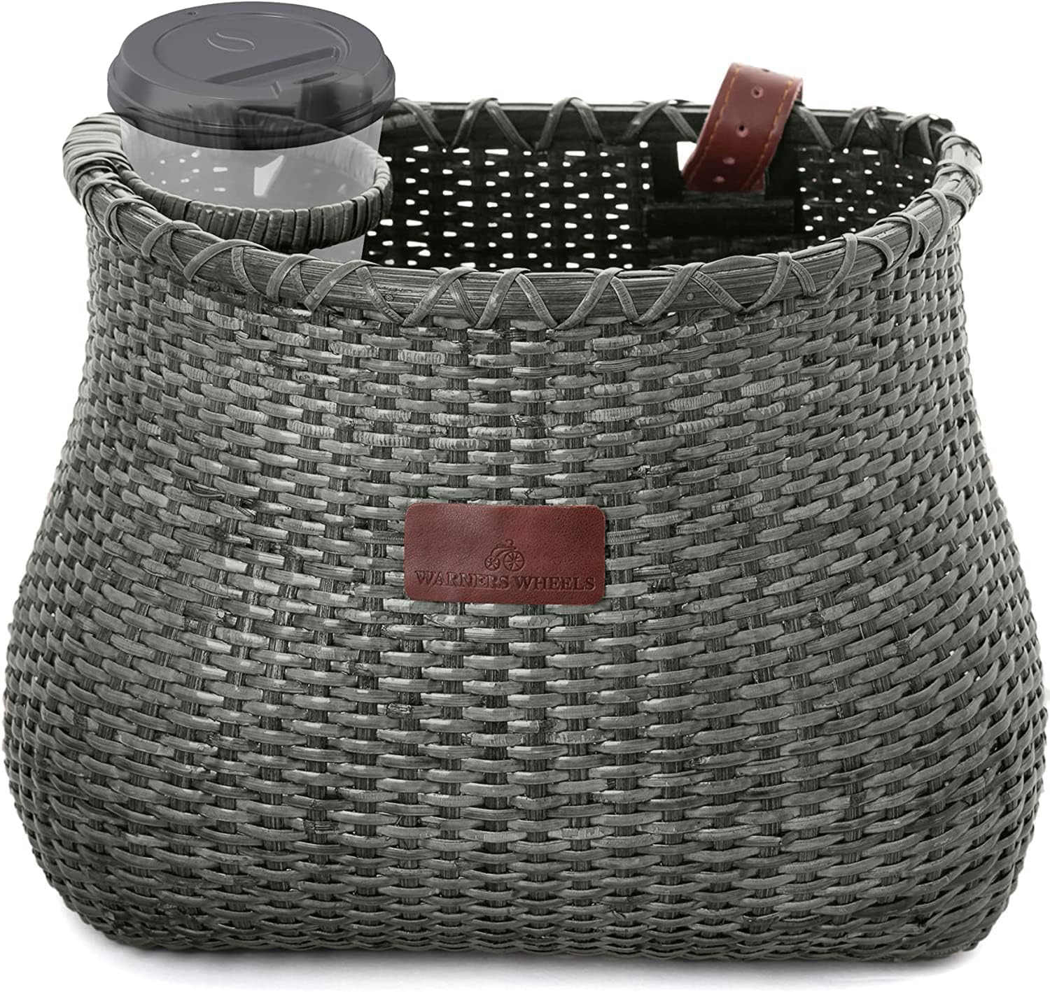 Bike Basket Front for Women's and Mens Cruiser with Coffee Cup Holder, Handmade Bicycle Basket for Adult Bikes mounts to Front Handlebars of Beach Cruisers