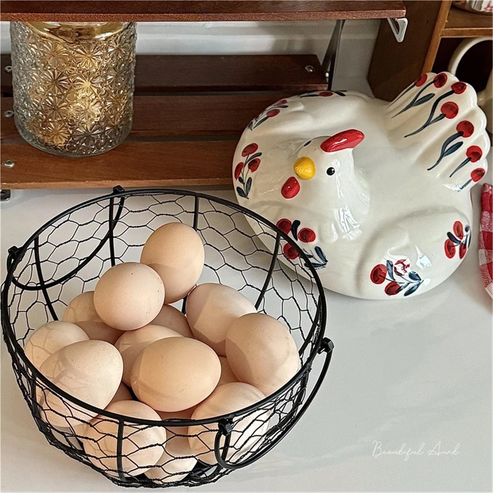 Capacidad for 20-25 huevos, huevera, estuche organizador, contenedor portahuevos(White Flower Basket)