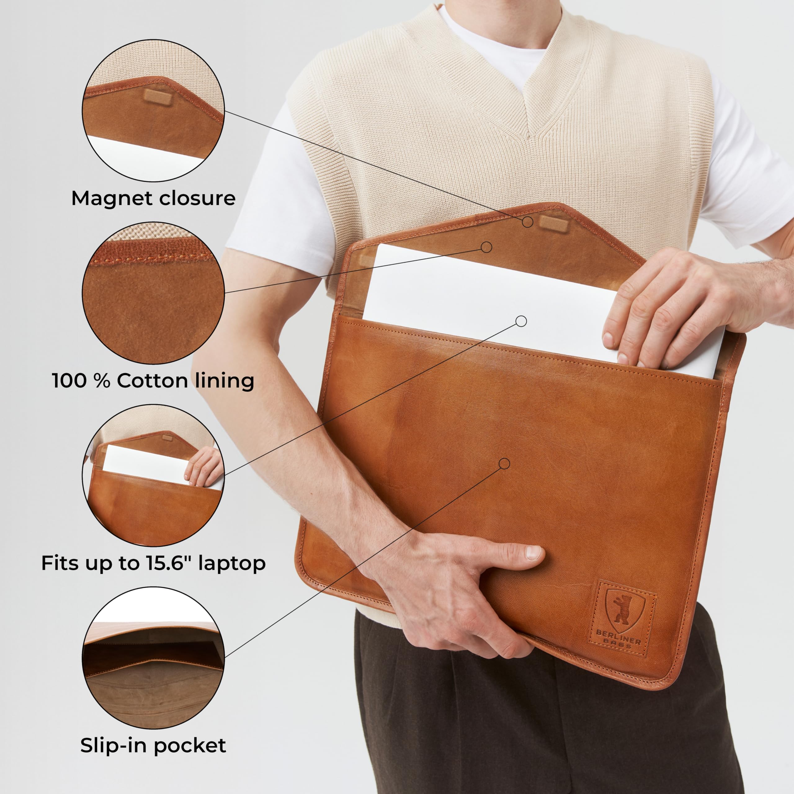 Amazon.com: BERLINER BAGS Vintage Genuine Leather Laptop Sleeve