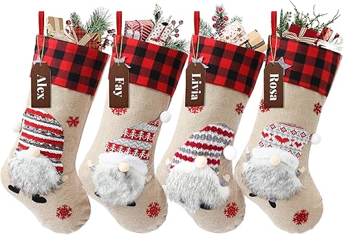 Calcetines de Navidad, paquete de 4 bolsas de calcetines grandes de 18 pulgadas para niños, calcetines colgantes para decoración de Navidad