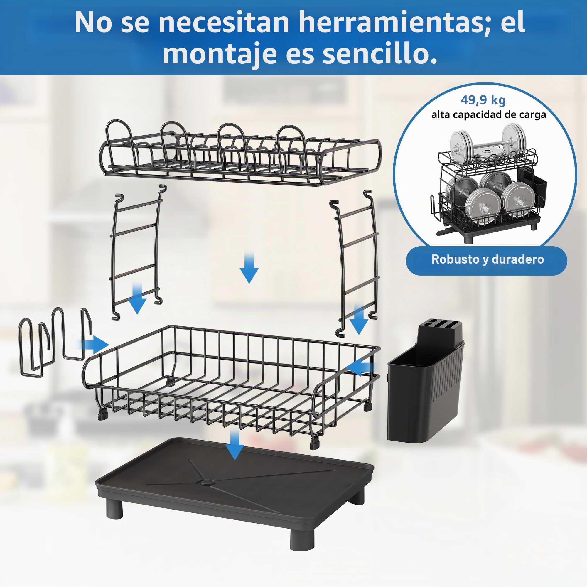 MAJALiS - Escurridor de Trastes Acero Inoxidable 304, Escurridor de Platos Grande de 2 Niveles con Drenaje, Estante de Almacenamiento para Cubiertos de Cocina，Viene con Almohadilla de Secado (Plata)