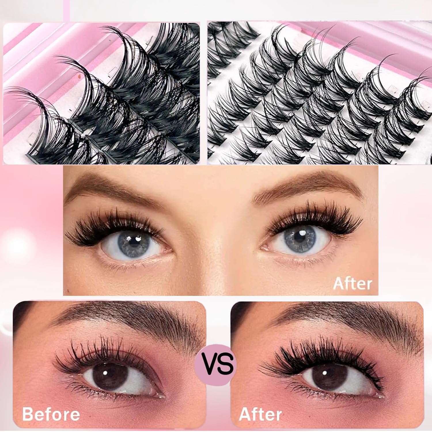 580 Pezzi Ciglia Finte Extension Ciglia 30-40-50-60-80-100D Curl Ciglia-Finte Ciuffetti, per Estendere le Ciglia a Casa per Ragazze e Donne Principianti((8-16mm Mix)