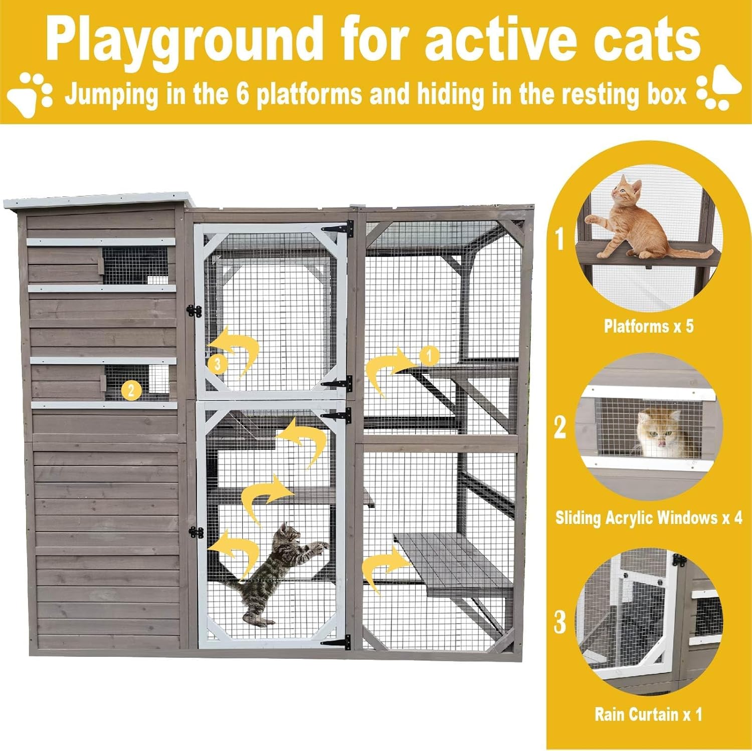 review Large Outdoor Catio Cat Enclosures - Wooden Cat House Weatherproof with Multi Platforms & Weather Resistant Roof, Catio Combined- 71