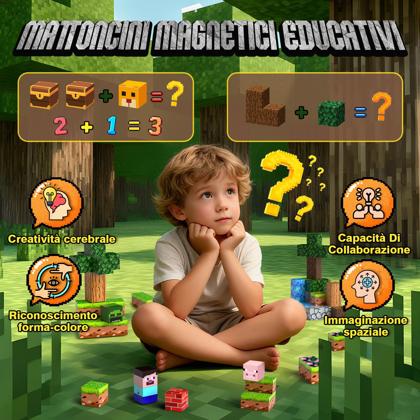 YOOHBERRYS Costruzioni Magnetiche per Bambini 200 PCS 2CM, Giochi Cubi Magnetici Luminose con LED, Blocchi Magnetici Building Blocks Giocattoli Montessori per Bambini 3 4 5 6 7 8 9 Anni