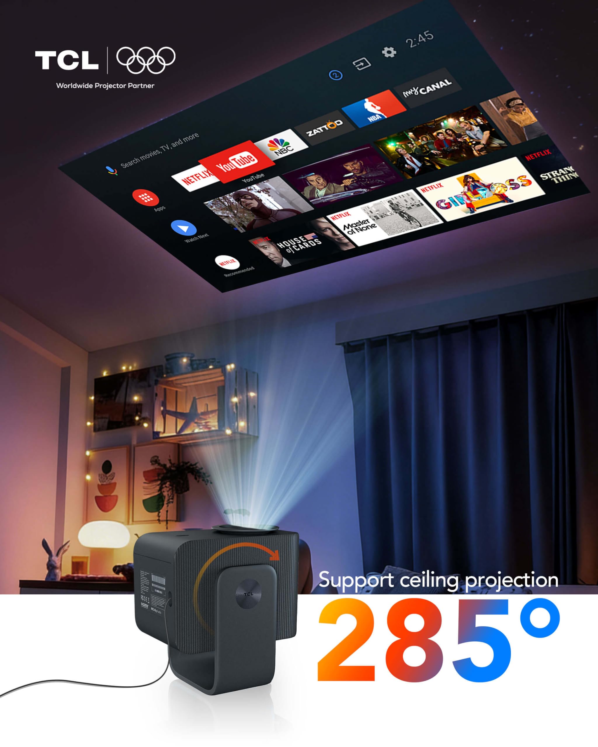 TCL C1 GTV Portable Projector, Native 1080P, Built-in Gimbal