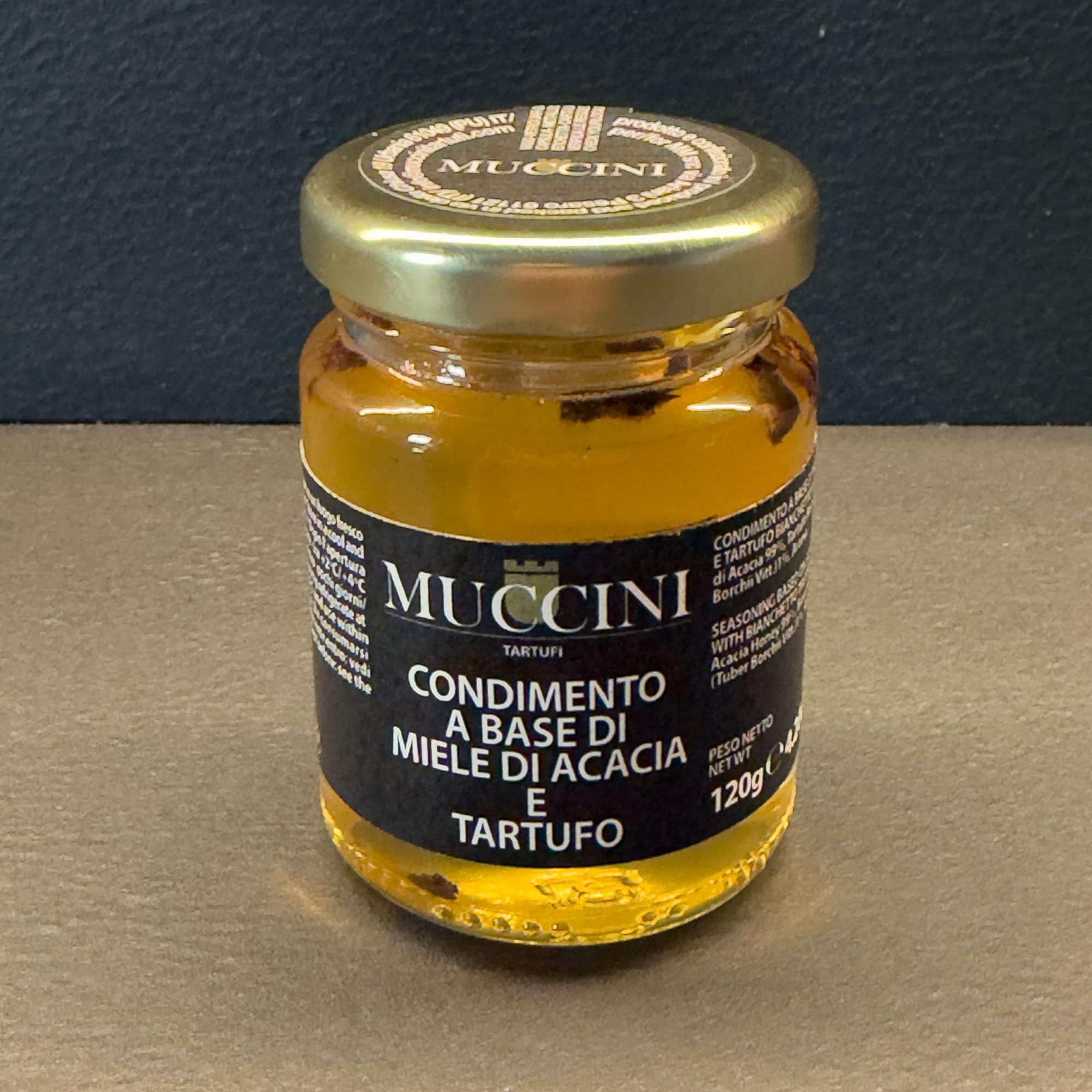 Muccini Miele di Acacia con Fette di Tartufo Bianchetto, Vaso da 90g (Confezione da 6 Vasi)