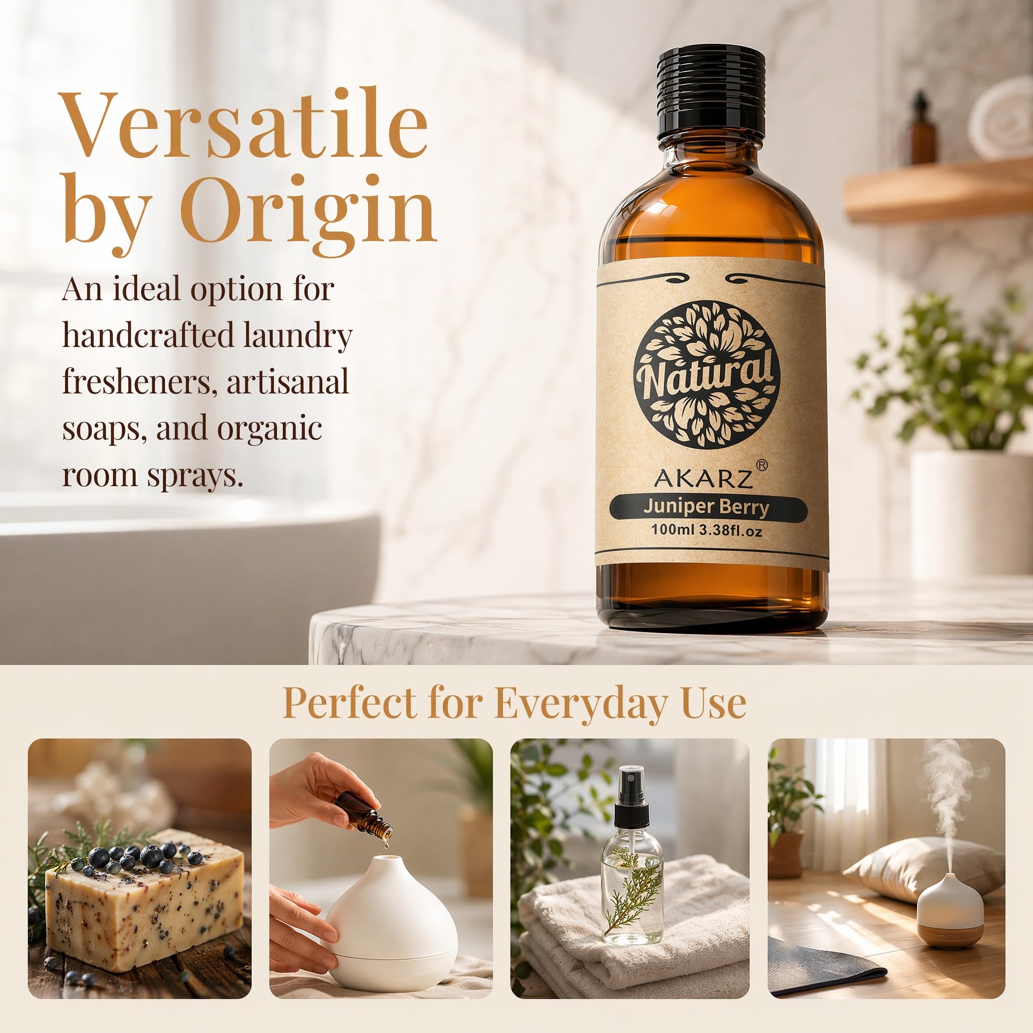 AKARZ 100ml Olejek esencjny z Jagód Jałowca - Naturalny olejek aromatyczny do dyfuzorów, lamp aromatycznych i aromatów pomieszczeń