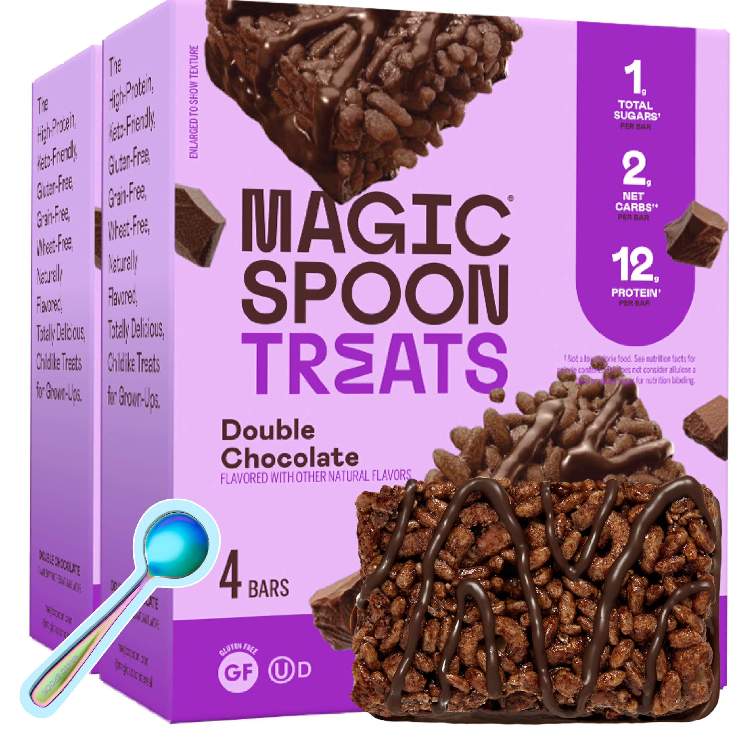 Magic Spoon Treats - 8 High Protein Bars, Double Chocolate - High Protein Gluten Free Snack - Sugar Free & Gluten Free Protein Cereal Bar - Low Carb &