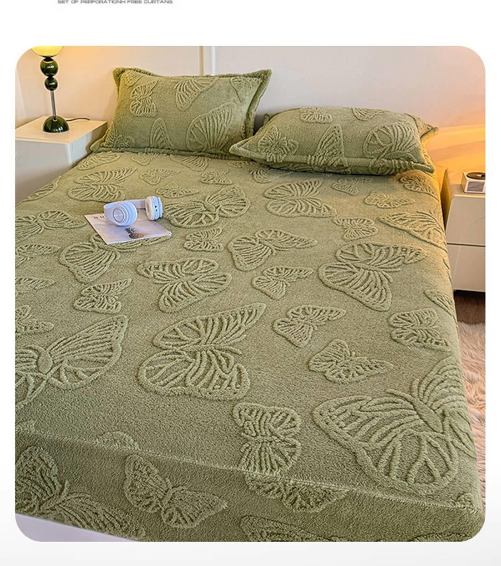 Spannbetttuch 120x200cm Winter Warm, Bettlaken Spannbettuch Olivgrün Einfarbig 5-25cm für Boxspringbetten Spannbetttuch Samt Schmetterling ohne Kissenbezug