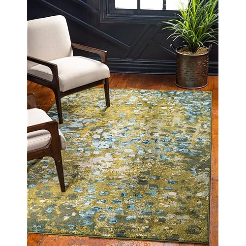 Unique Loom Jardin Collection Colorful, Vibrant, Abstract, Modern Area Rug, 5 x 8 ft, Green/Olive