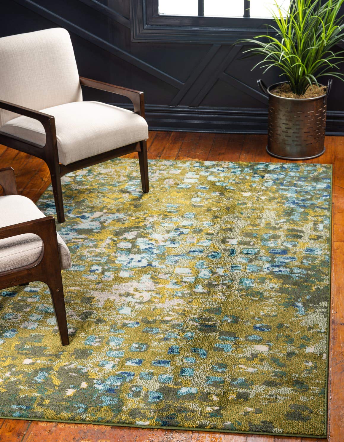 Unique Loom Jardin Collection Colorful, Vibrant, Abstract, Modern Area Rug (3' 3 x 5' 3 Rectangular, Green/ Olive)