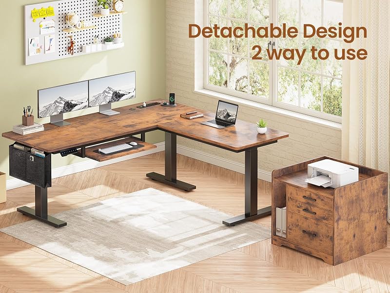 SEDETA L Shaped Standing Desk with File Cabinet, 3 Drawers, Power Outlet image 4