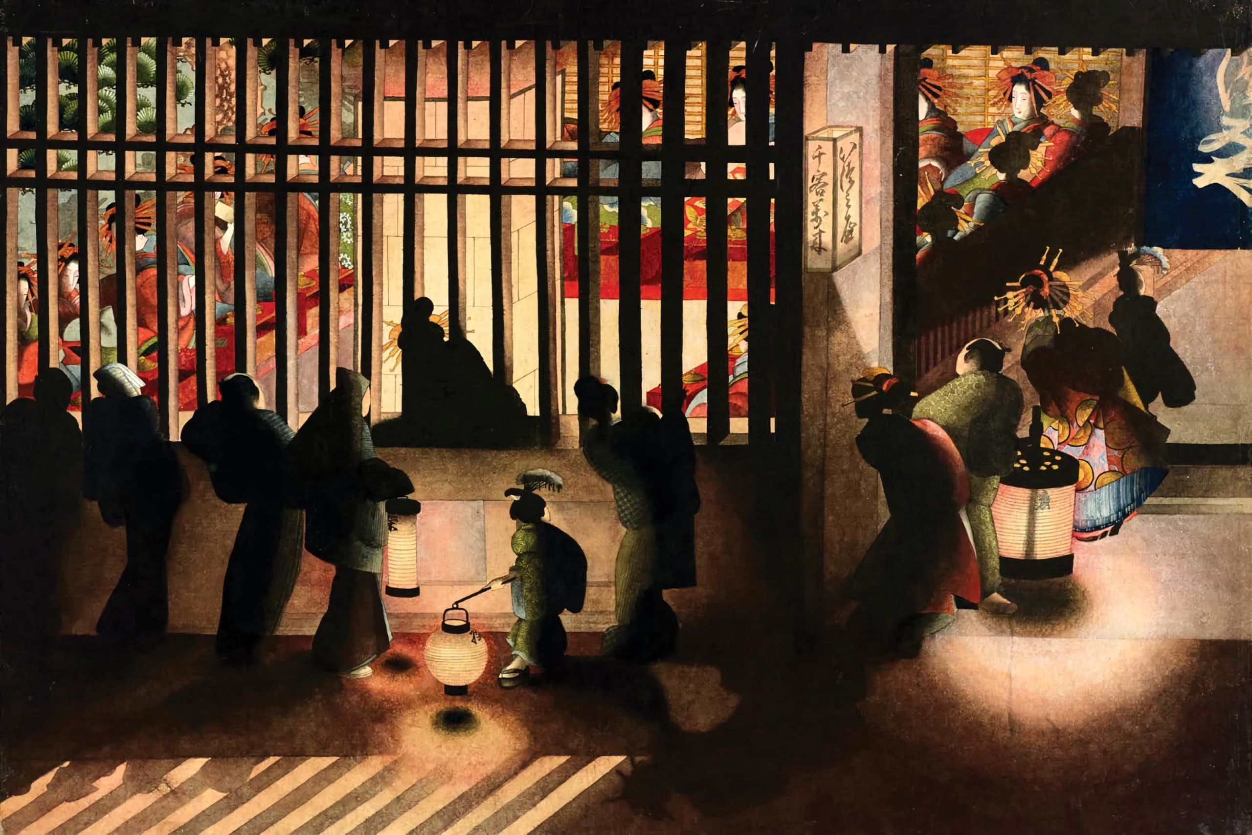 Amazon.co.jp: 葛飾応為 浮世絵 吉原格子乃図 56×36.7cm 大判