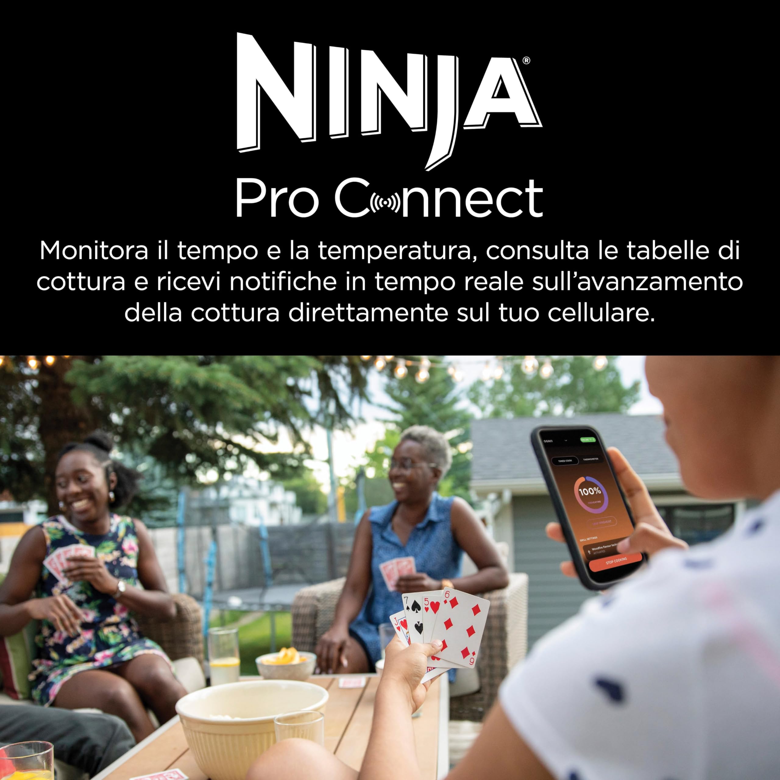 Ninja Woodfire Pro Connect XL Barbecue Elettrico 7 in 1 Griglia Affumicatore Friggitrice ad Aria Controllo App Blu/Nero