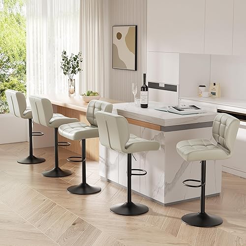 Miniatura 8 de Taburetes de bar modernos, herramientas de barra giratorias tapizadas de piel sintética, sillas de barra ajustables con respaldo alto y reposapiés