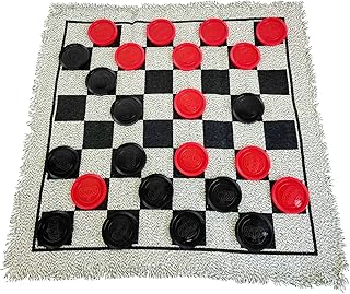 Yuanhe Gaint Checkers Set - Large 3 in 1 Checkers Game Including Tic Tac Toe Game with Reversible Rug, Calssic Indoor Outdoor Yard Games for Family