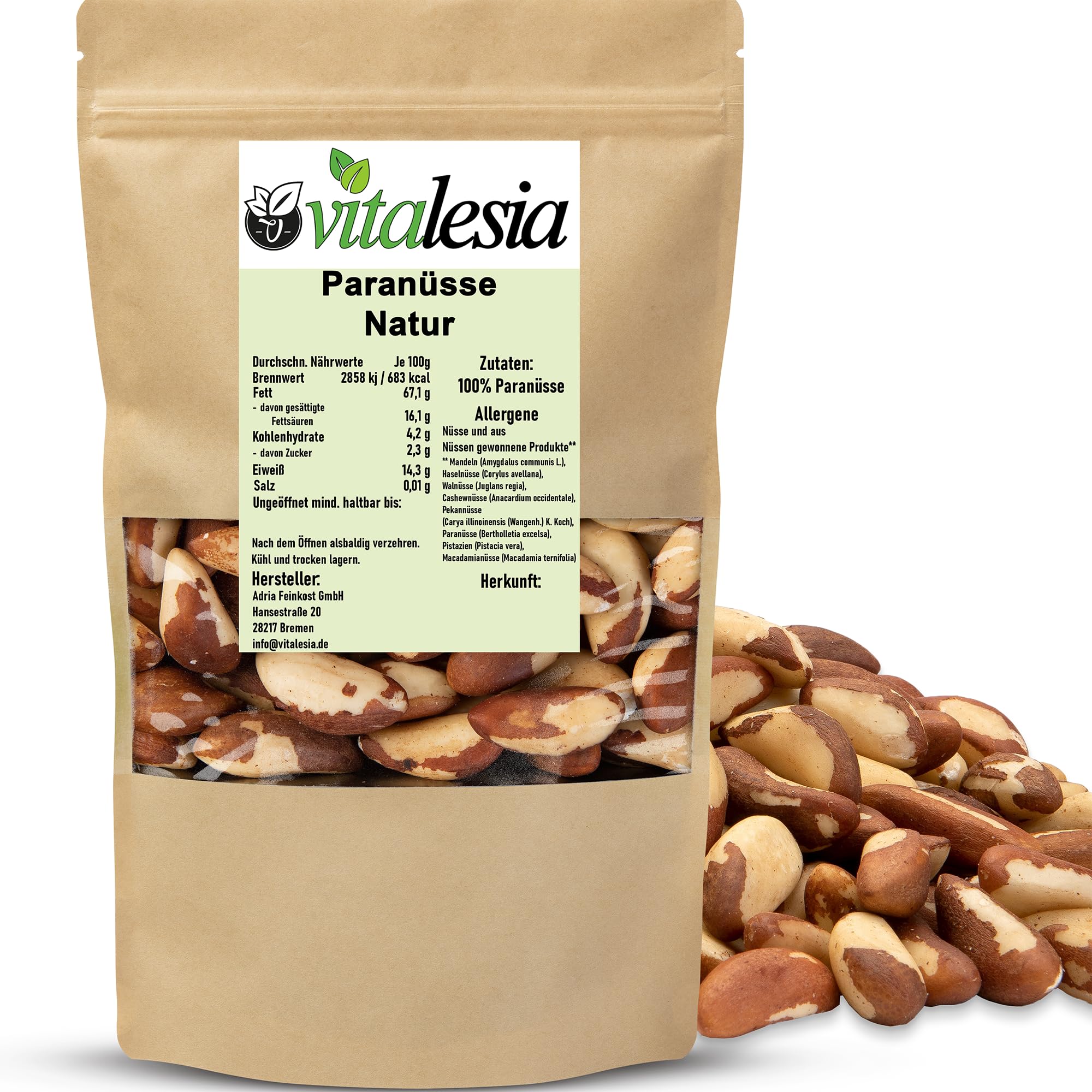 Vitalesia Paranüsse 1kg | naturbelassen 100 % | Paranuss aus Bolivien | ungeröstet, ungesalzen & ohne Zusätze | Premium Nüsse | vegan