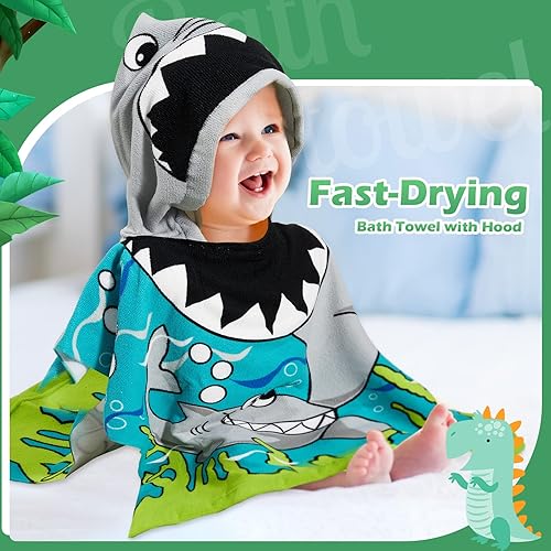 Miniatura 6 de Paquete de 3 toallas con capucha para niños, toalla de baño para niñas y niños, toallas de baño más gruesas, ponchos con capucha, toallas de baño de