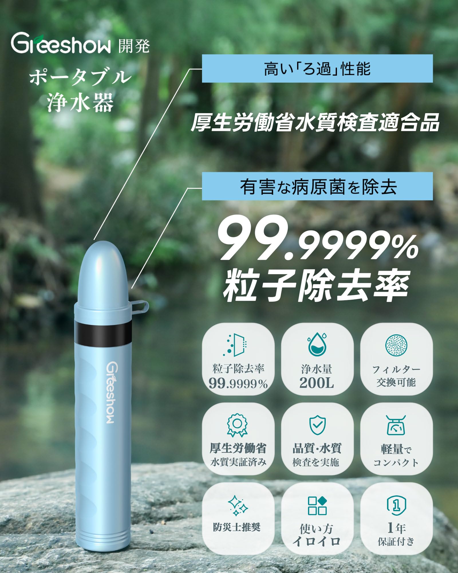 【日本防災安全協会認証品】 Greeshow 携帯浄水器 日本正規品 Amazon.co.jp: Greeshow 携帯浄水器 災害 防災安全協会推奨品認証