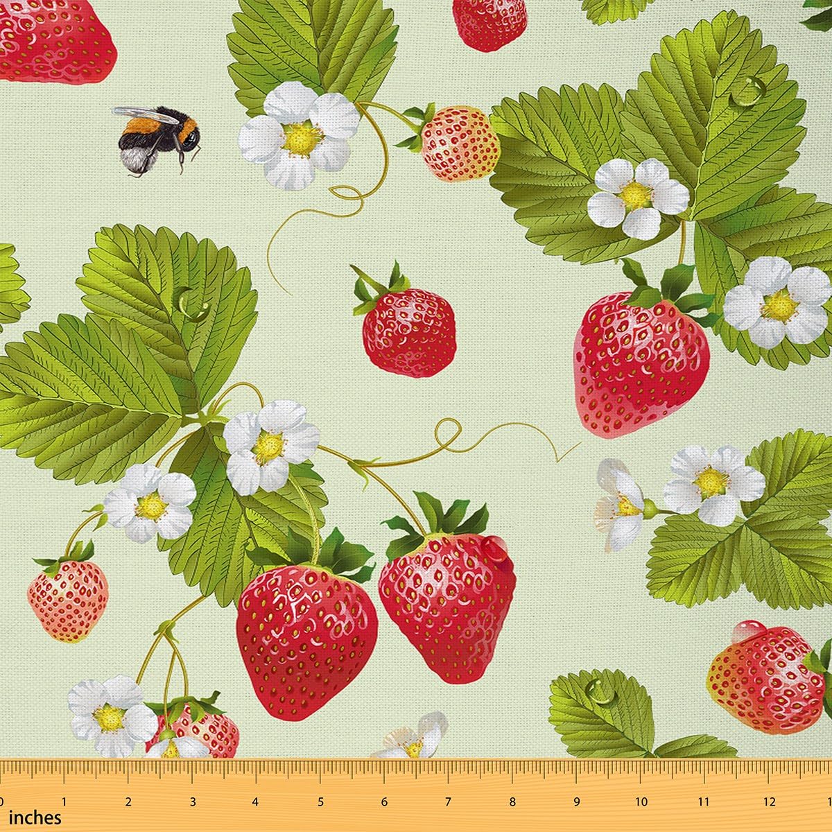 Loussiesd Strawberry Upholstery Fabric by The Yard Kawaii Strawberry Decorative Waterproof Outdoor Fabric for Chairs Cute Strawberry Print Botanical Leaf Natural Theme 5 Yards (L460*W150cm)