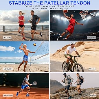 Silicone Patellar Tendon Support Strap 2 Pack, Adjustable Non-Slip Patella Band Stabilizer Knee Brace for Running, Hiking, Jumpers Knee, Tendonitis, Basketball, Volleyball, Squats