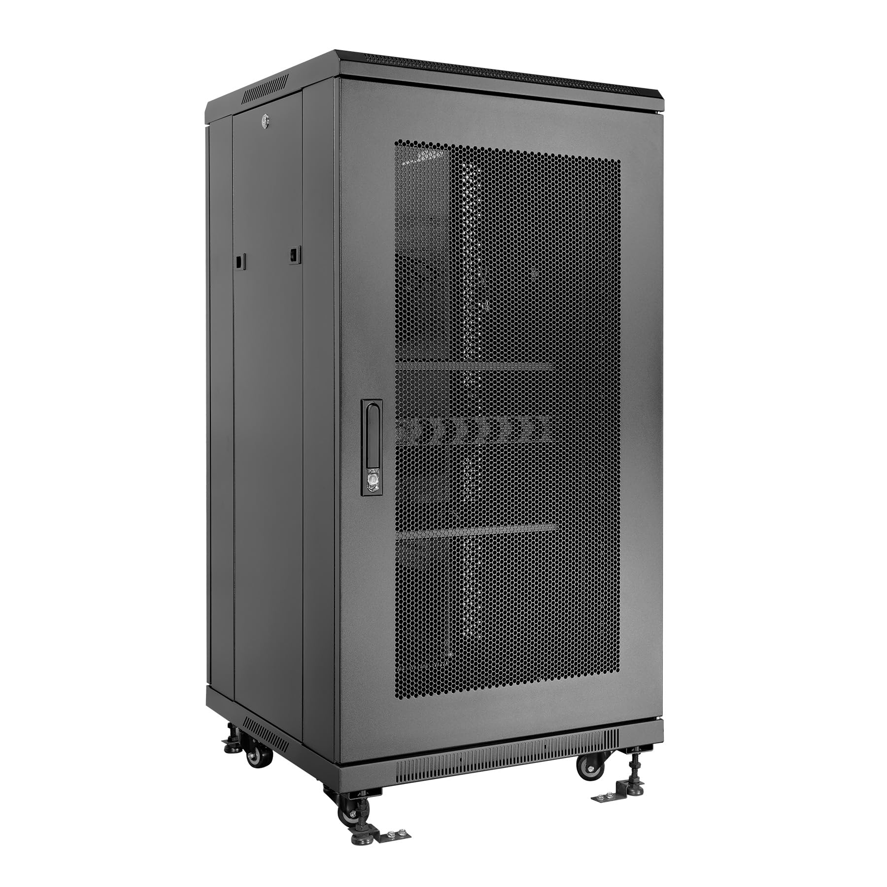 Aiten Data Armario Rack Suelo 19" 22U 600 x 600 x 1175 mm Montado con Accesorios: 2 Bandejas Fijas, 4 Ventiladores 120 mm, 1 PDU con 8 Puertos de 1U, Patas, Ruedas y Llaves