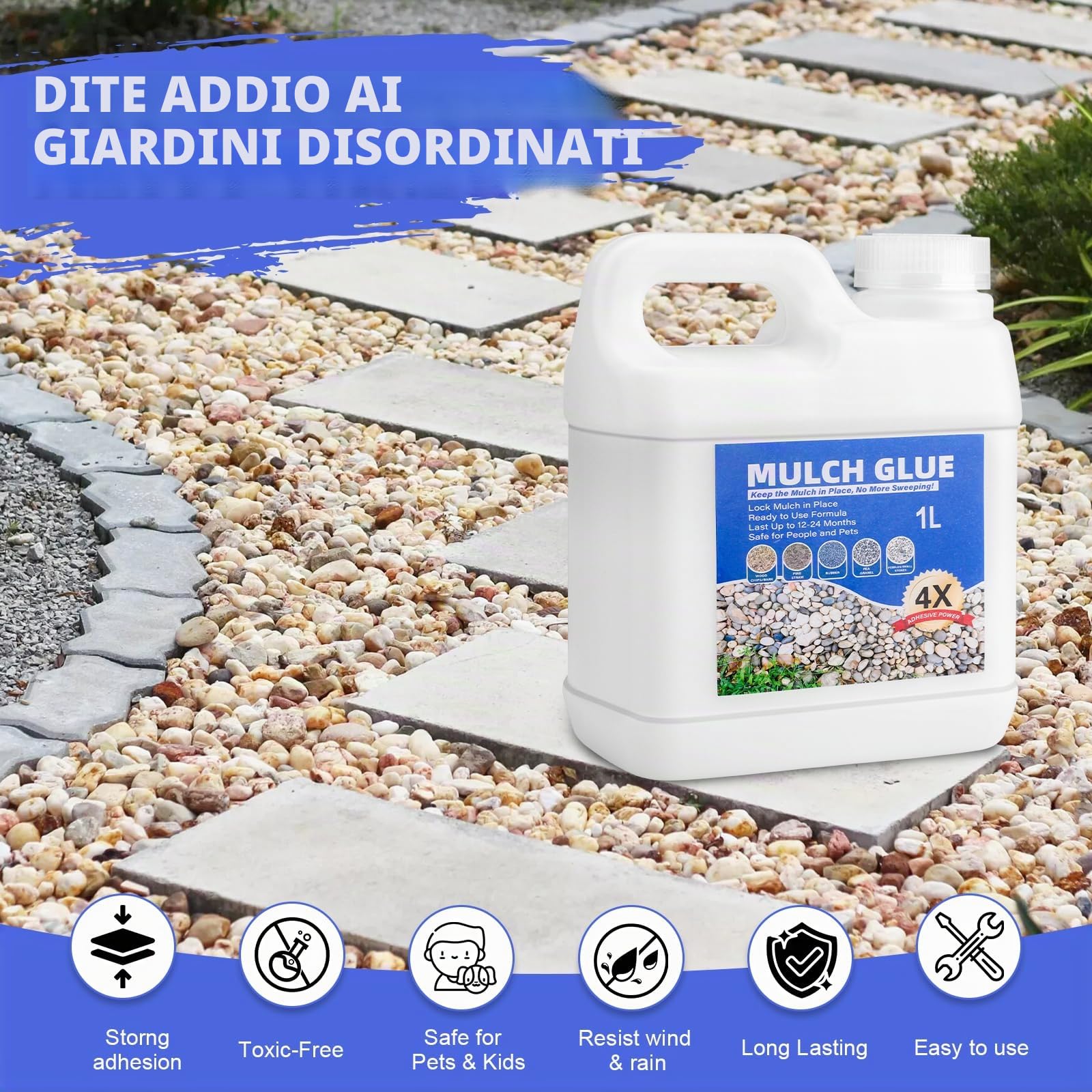1L di adesivo per ghiaia, legante per ciottoli, legante per sigillatura di pietre, resina adesiva per ghiaia non tossica pronta all'uso, adesivo per pacciame per foglie, paesaggistica, percorsi da