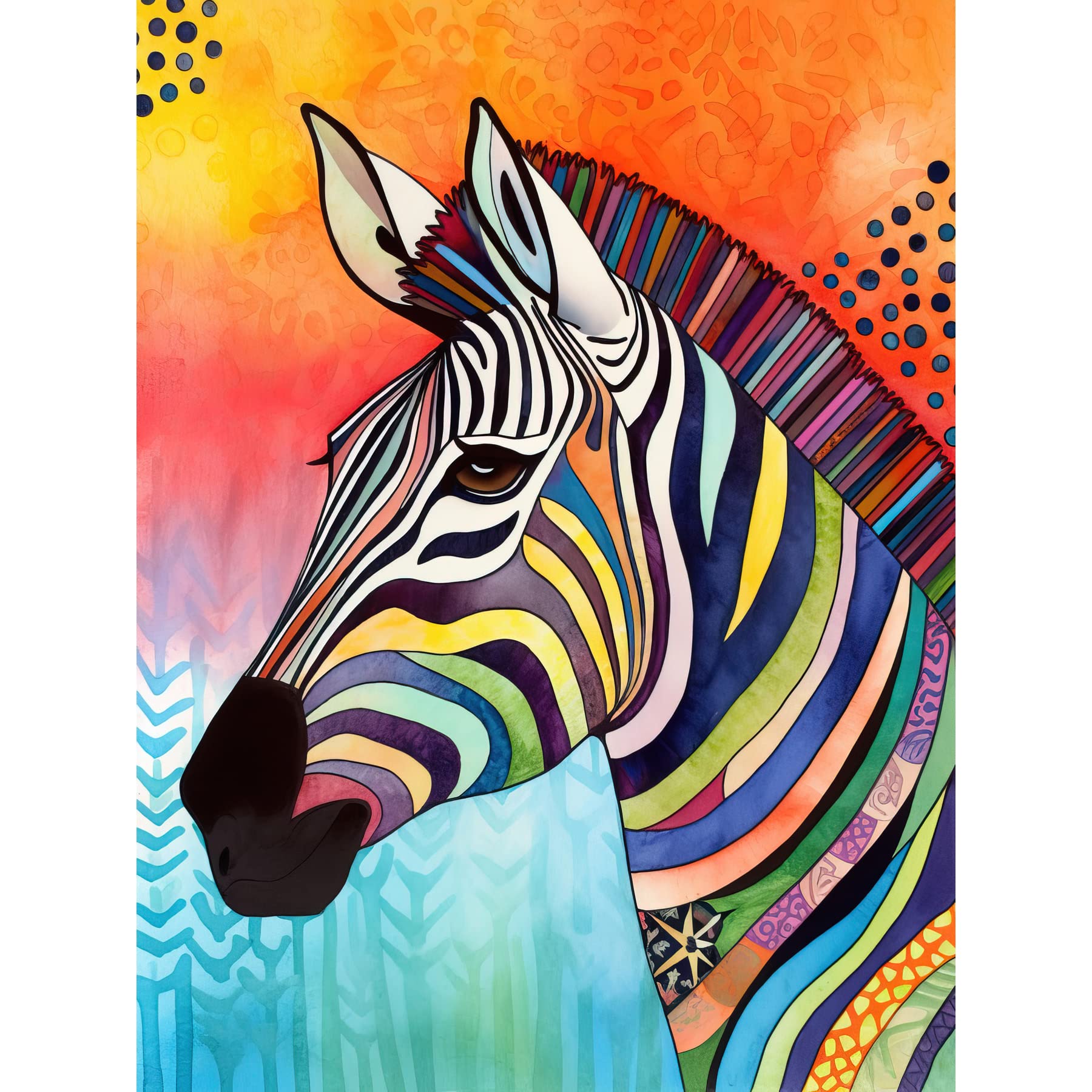 Artery8 Zebra Folk Art Bright Multicoloured Large Wall Art Poster Print Thick Paper 18X24 Inch