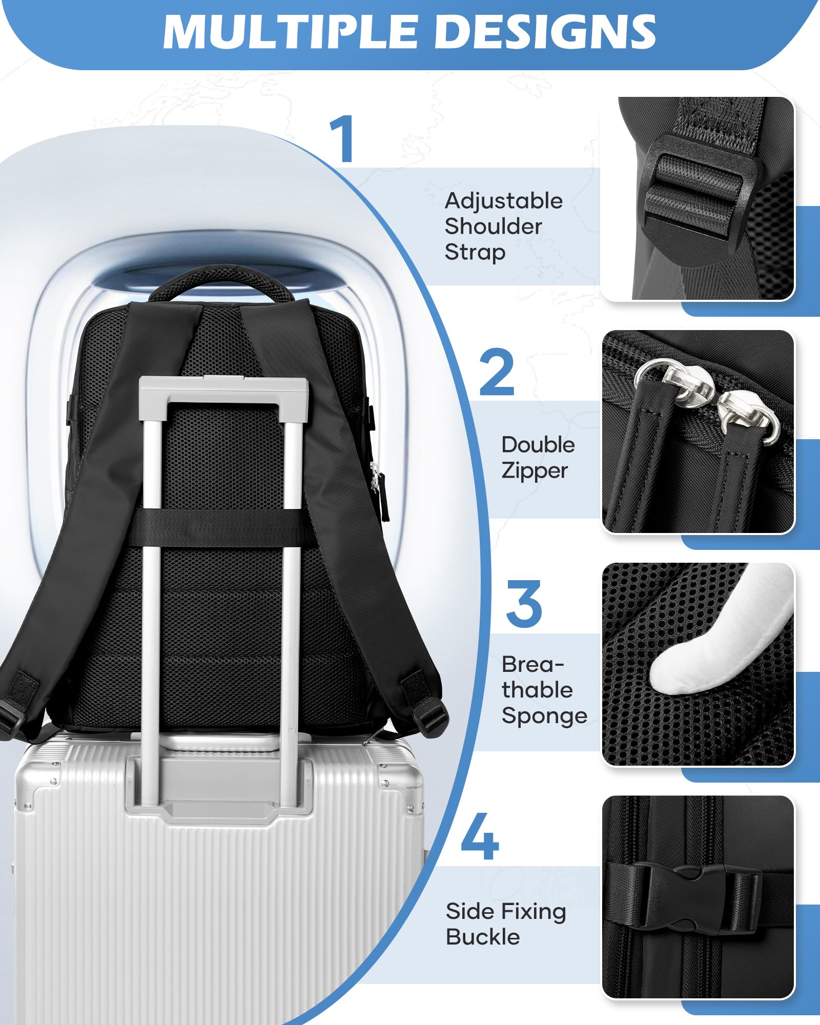 BJLFS Borse da Cabina per Ryanair 40×30×20 Zaino da Viaggio con Sottovuoto Bagaglio a Mano 40x20x25 Easyjet 45×36×20,Zaino Wizzair 40x30x20,Zaino Casual per laptop da 14 pollici per scuola