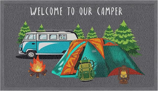 comfoyar Camper Van Door Mat, Welcome Floor Mats with Rubber Backing for Shoe Scraper, Easy to Clean Floor Mat Rug for Outside Camper Decor 43 x 75cm