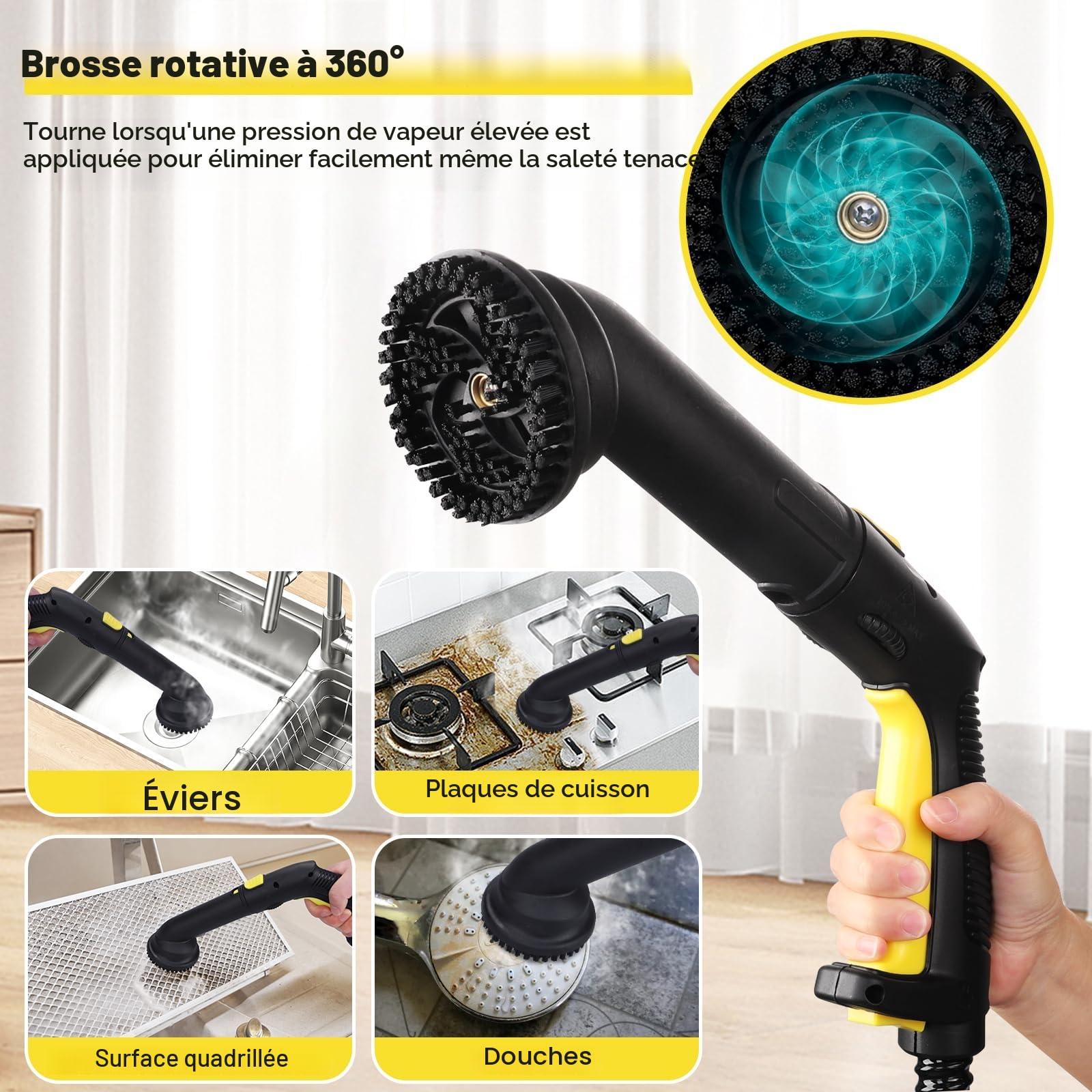 TVD Nettoyeur vapeur pour meubles rembourrés, nettoyeur vapeur avec câble d'alimentation extra long de 5 m pour nettoyeur de sol, four, voiture, carrelage, tapis, coussin, canapé, punaises de lit.