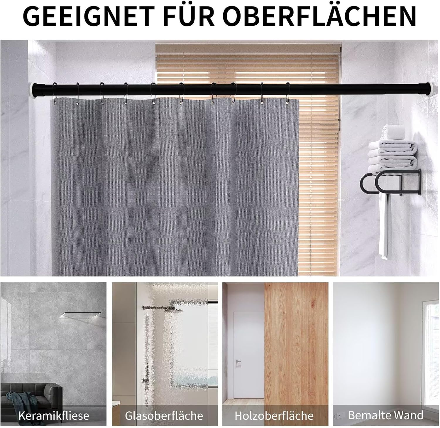 Asta Per Tenda Metallica Joydeco Nero Opaco 2.5cm - Regolabile Da 81 A 304 Cm, Set Completo Con Staffe E Viti - 4
