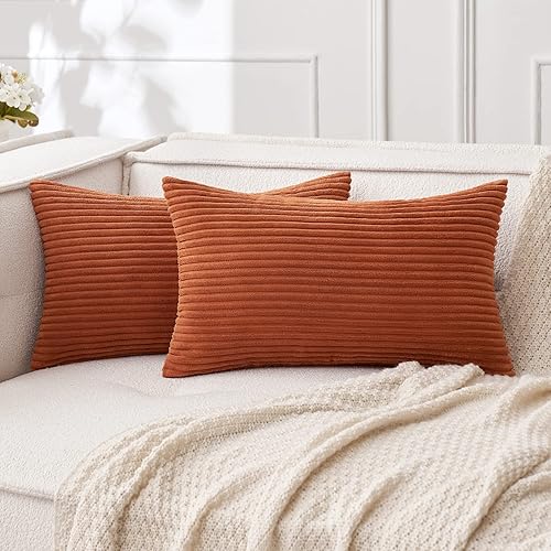 MIULEE - Juego de 2 fundas de almohada de pana suave con rayas, juego de fundas de almohada cuadradas decorativas de otoño para sofá, dormitorio,
