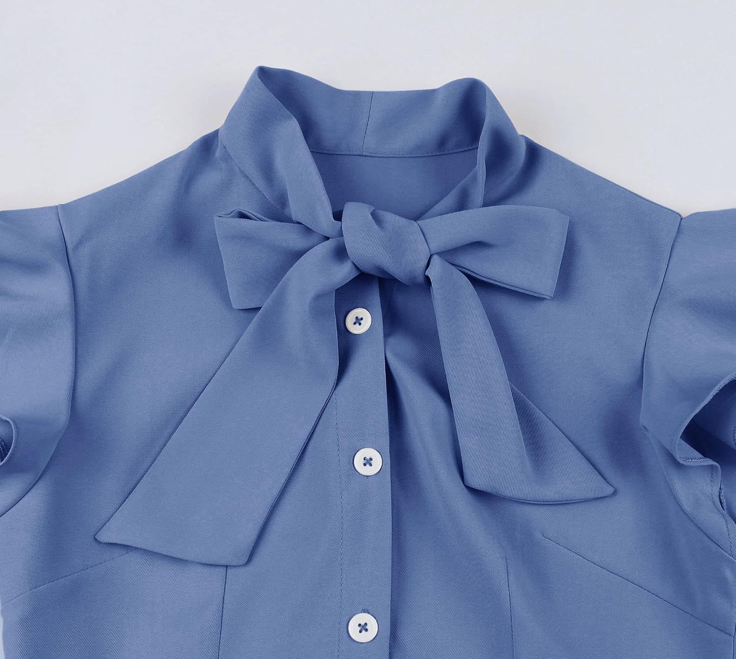 Wellwits Women's Tie Neck Ruffle Sleeves Cocktail Work Vintage Dress
