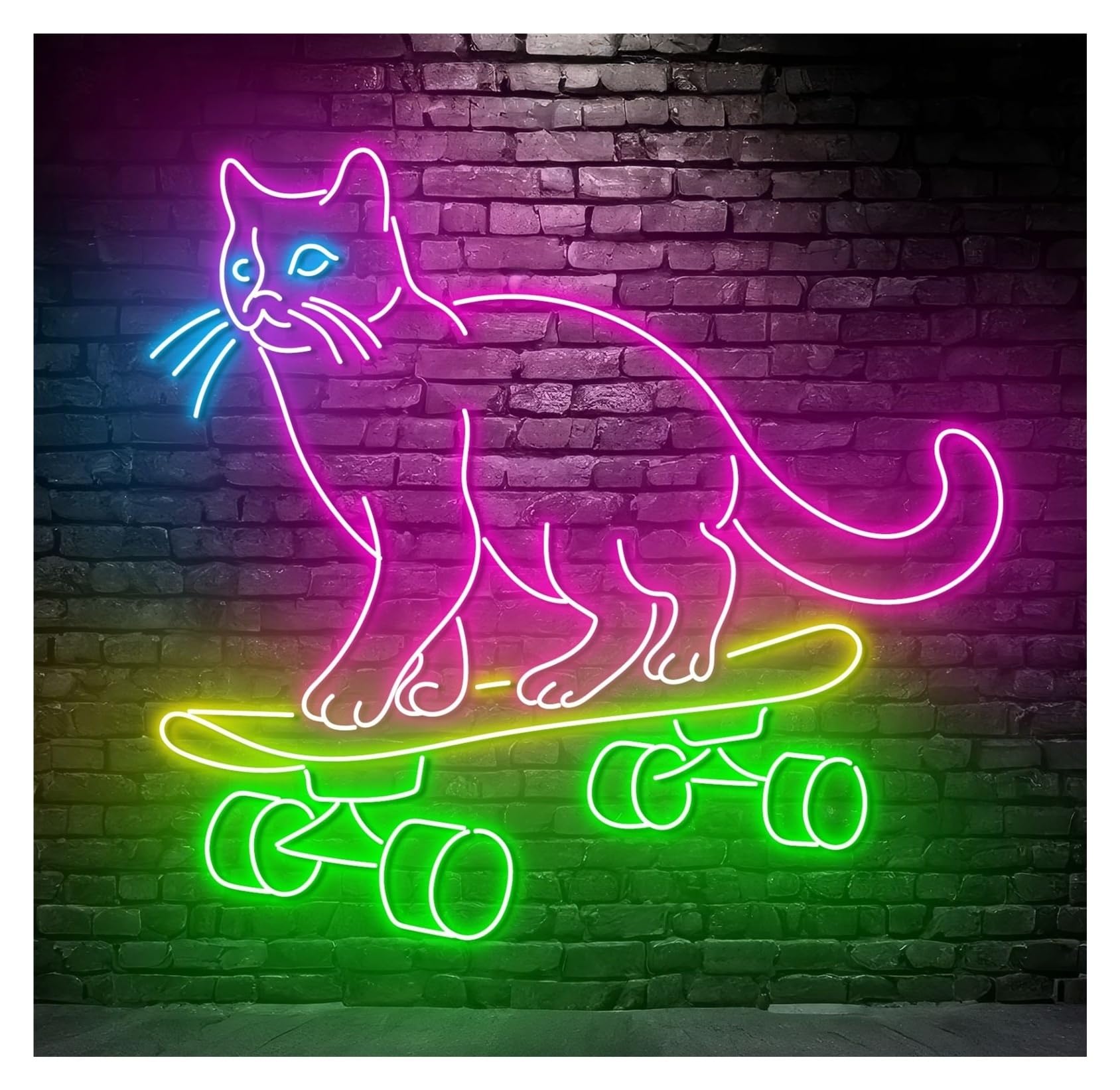 Luces de neón Letrero De Neón Con Diseño Gato Patinando, Luz LED Para Habitación, Decoración Del Hogar, Sala Juegos, Dormitorio, Bar, 63cm