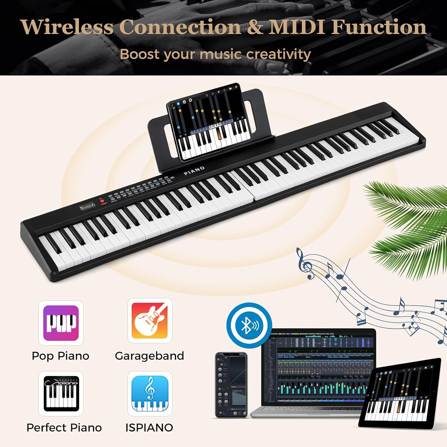 Costzon 88 Key Folding Piano Keyboard, Portable Full Size Semi-Weighted Electric Digital Piano with Lighted Keys, MIDI, Microphone, Music Stand, Sustain Pedal & Carrying Bag for Beginners Teens Adults
