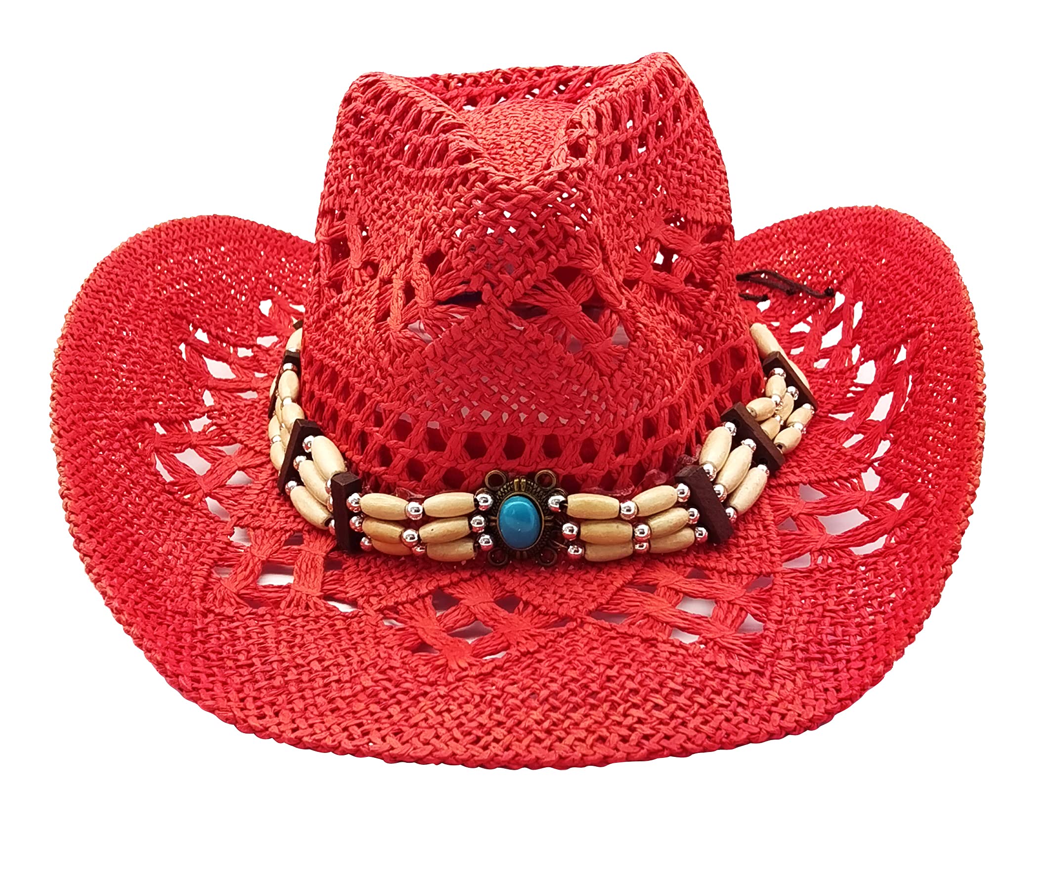 Sombrero de Cowboy/Cowgirl de Paja Vaquero Panamá con Banda Occidental/Oeste Unisex Talla Única Hombre Mujer para Verano Coachella Playa al Estilo Country Brasileño Bohemia Indiana Rafia Natural