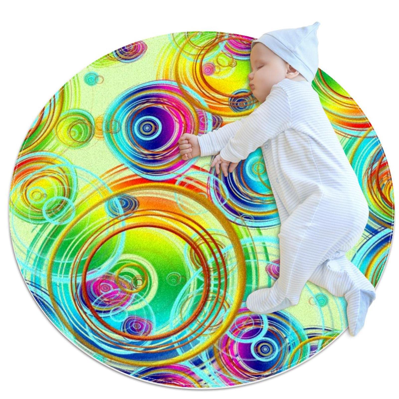 Tapis de salle de bain antidérapant à cercles colorés rond 1m ultra sécurisé