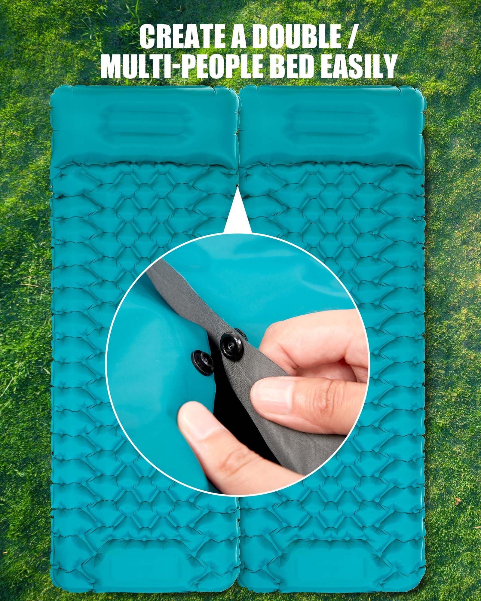 AKSOUL Isomatte Camping Luftmatratze Outdoor: Ultraleicht Groß Aufblasbare Matratze Dick Schlafmatte Mit Kissen Faltbar Thermo Iso Matte Für Zelt Trekking Strand Pfauenblau