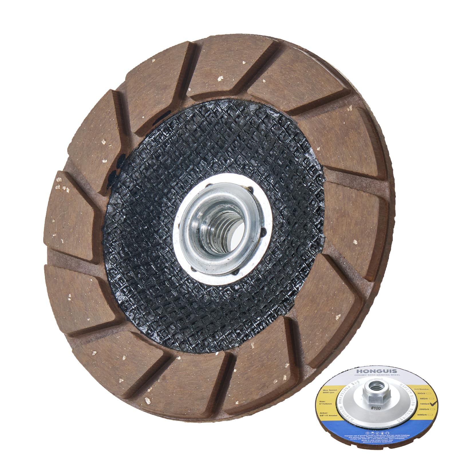 HONGUIS 5 inch Transitional Concrete Grinding Wheel,5/8"-11 Arbor Ceramic Bond Cup Wheels for Concrete Smoothing Polishing,100 Grit