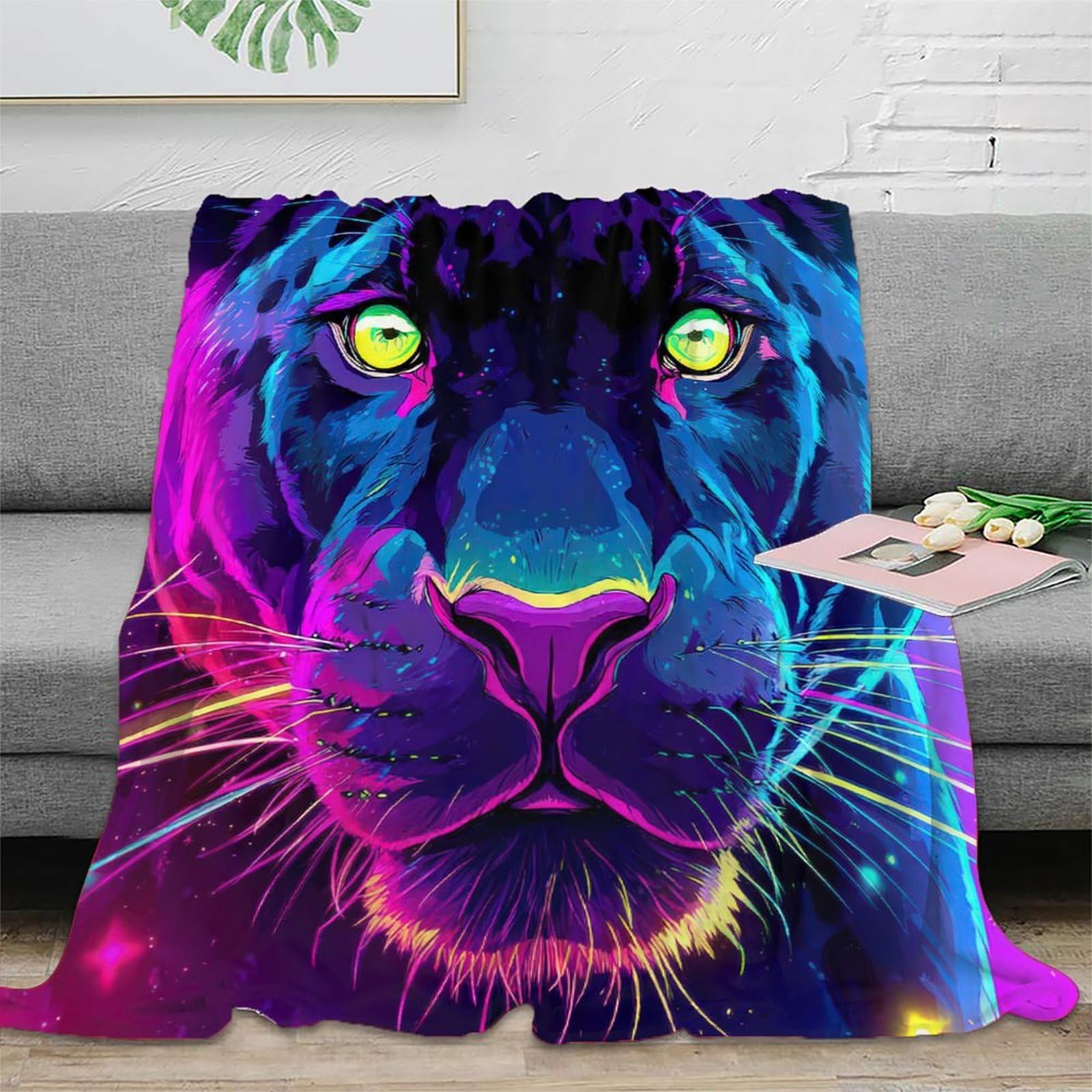Literie haut de gamme Panther néon 3D en plaid microfibre respirante et art numérique