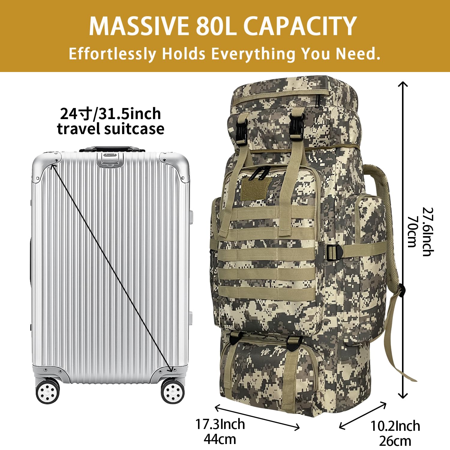 mochilas de senderismo, 80l mochilas de camping, mochilas impermeables para grandes viajes al aire libre mochilas para hombres y mujeres